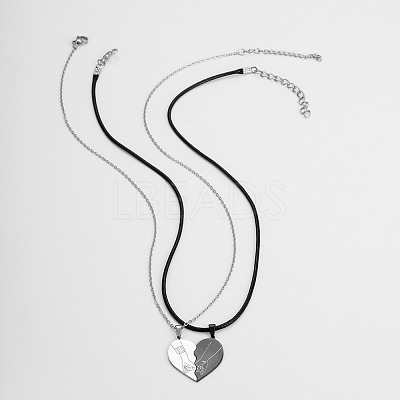 201 Stainless Steel Carved Heart Split Pendant Couple Necklaces FS-WG96DA9-01-1