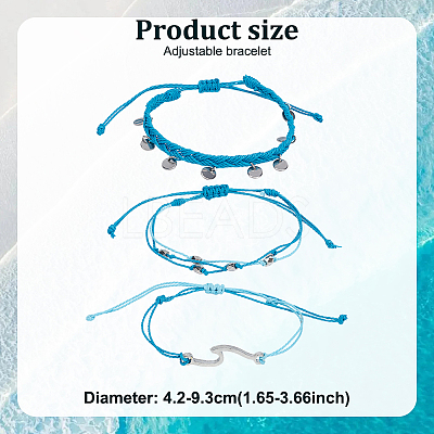 4 Sets 4 Colors 304 Stainless Steel & Alloy Wave & Flat Round Charm Bracelet BJEW-AN0001-34-1