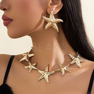 Starfish Iron Link Chain Necklaces & Stud Earrings Sets FS-WG81930-01-1
