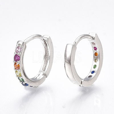 Brass Micro Pave Cubic Zirconia Huggie Hoop Earrings EJEW-S201-40P-1