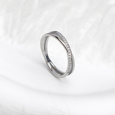 304 Stainless Steel Micro Pave Clear Cubic Zirconia Finger Rings for Women FS-WG1B662-05-1