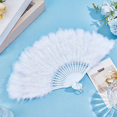 Plastic & Feather Fan Display Decoration AJEW-CY0002-58-1