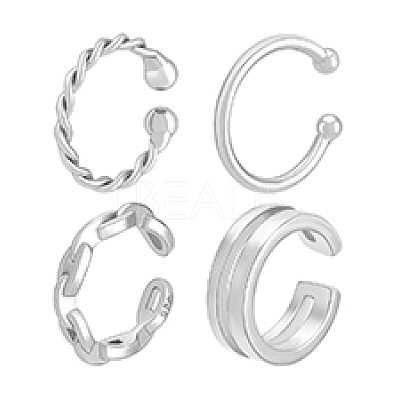 4Pcs 4 Styles 925 Sterling Silver Cuff Earrings EJEW-PH0001-38P-1