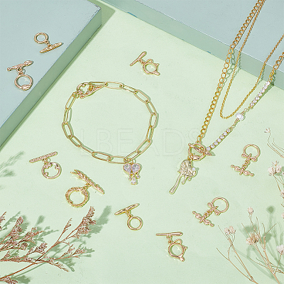 12Pcs 6 Styles Brass Toggle Clasps KK-PH0011-40G-1