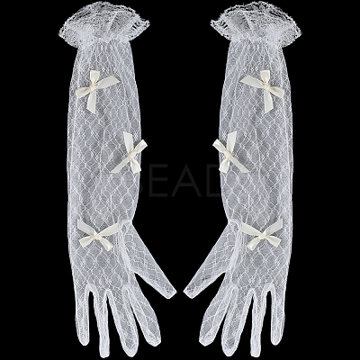 Bowknot Polyester Long Lace Gloves AJEW-WH20007-92B-1