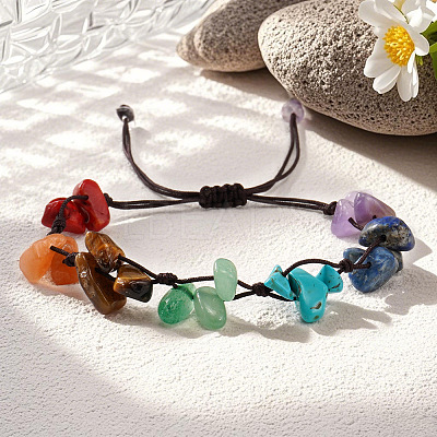 Adjustable 7 Chakra Gemstone Chip Braided Bead Bracelets for Women UX3528-1