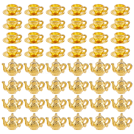 48Pcs 2 Styles Alloy Tea Pot & Coffee Cup Miniture Model AJEW-DC0001-81G-1