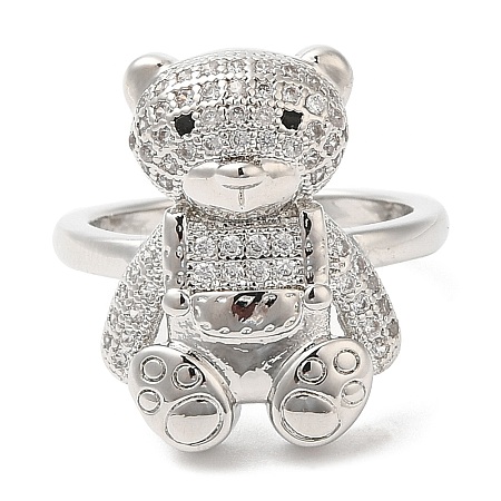 Bear Cubic Zirconia Open Cuff Rings RJEW-K247-02P-1