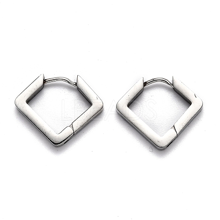 Tarnish Resistant 304 Stainless Steel Rhombus Huggie Hoop Earrings STAS-J033-08P-1
