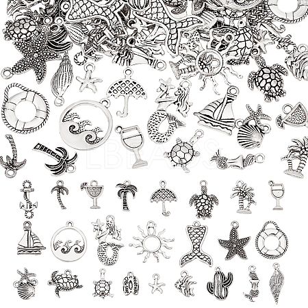 96Pcs 24 Style Ocean Theme Tibetan Style Alloy Pendants TIBEP-FG0001-13-1