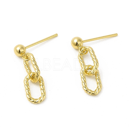 Brass Oval Links Dangle Stud Earrings for Women EJEW-H092-08G-1
