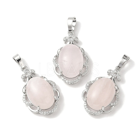 Natural Rose Quartz Oval Pendants G-NH0025-15P-21-1