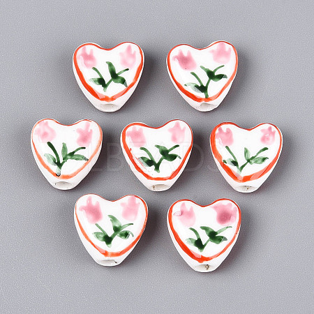 Hand Painted Tulip Flower Porcelain Ceramic Beads PORC-T134-28F-1