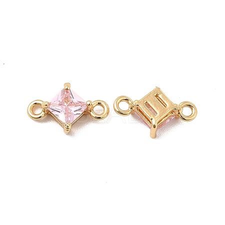 Brass Pave Pearl Pink Cubic Zirconia Connector Charms ZIRC-P104-05G-1