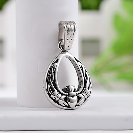 Teardrop with Hand & Heart 304 Stainless Steel Pendants STAS-M206-116AS-1