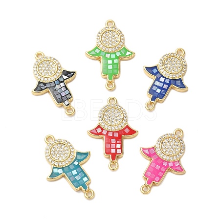 Rack Plating Brass Micro Pave Clear Cubic Zirconia Hamsa Hand Links Connector Charms KK-K385-118G-1