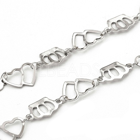 304 Stainless Steel Crown & Double Heart Link Chains CHS-F015-09P-1