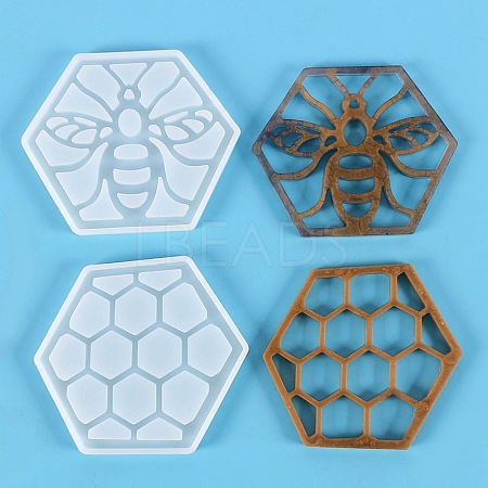 DIY Bee and Honeycomb Shape Coaster Silicone Molds DIY-K044-01-1