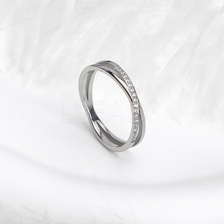 304 Stainless Steel Micro Pave Clear Cubic Zirconia Finger Rings for Women FS-WG1B662-05-1