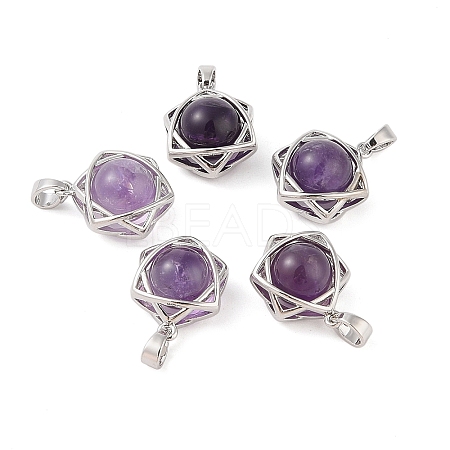 Natural Amethyst Round Pendants G-M440-04F-P-1