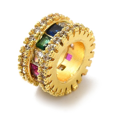 Brass Micro Pave Colorful Cubic Zirconia European Beads KK-C072-15G-1