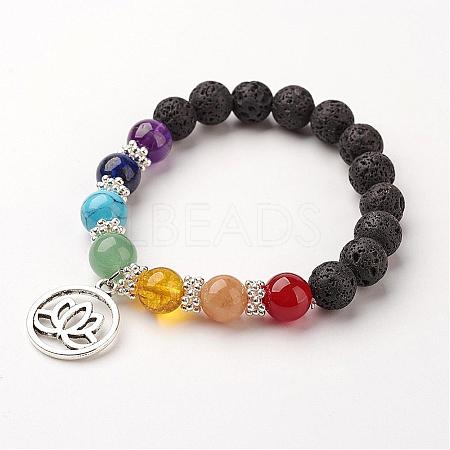 Gemstone Bead Charm Bracelets BJEW-JB02600-03-1