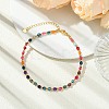 Faceted Round Natural Multi-Color Agate & Brass Beaded Anklets AJEW-AN00880-1