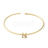 Rack Plating Brass Micro Pave Clear Cubic Zirconia Letter Open Cuff Bangles BJEW-A018-01G-N-2