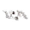 Anti-Tarnish Cubic Zirconia Leafy Branch with Natural Pearl Dangle Stud Earrings EJEW-F318-17P-2