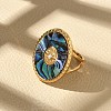Oval 304 Stainless Steel & Paua Shell & Rhinestone Cuff Rings for Women X-RJEW-G346-06G-02-1