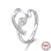 Anti-Tarnish Adjustable Rhodium Plated 925 Sterling Silver Finger Design Ring Mounts Fittings with Pearl Seat STER-F048-23P-4
