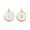 Flat Round with Paw Print Pattern Rack Plating Brass Enamel Pendants KK-G512-12G-1