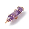 Natural Amethyst Copper Wire Wrapped Pendants PALLOY-JF02535-02-4