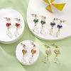 Glass Heart with Acrylic Flower Dangle Stud Earrings EJEW-MZ00077-4