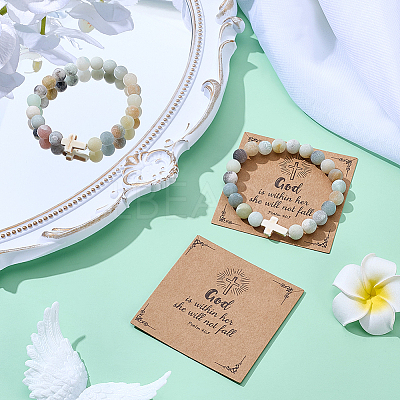 4Pcs Natural Flower Amazonite Round Beads Stretch Bracelets for Men Women BJEW-ME00007-1