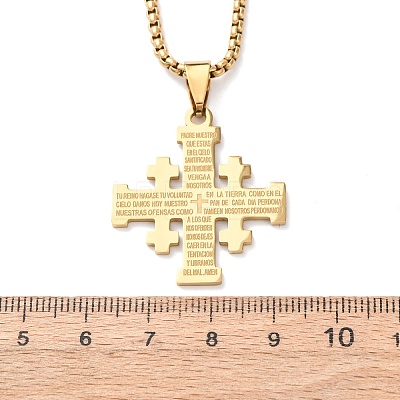 304 Stainless Steel Jerusalem Cross Pendant Box Chain Necklaces LS-NJEW-NH0003-01G-1