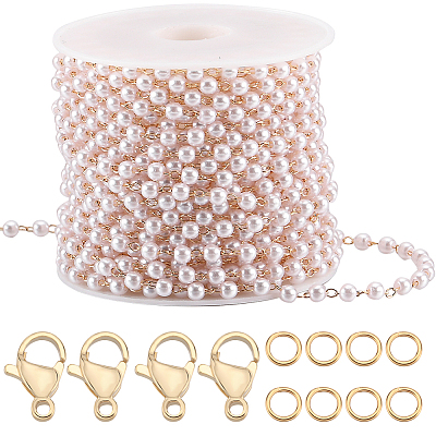 DIY Imitation Pearl Beaded Chain Bracelet Necklace Making Kit CHC-BBC0001-07-1