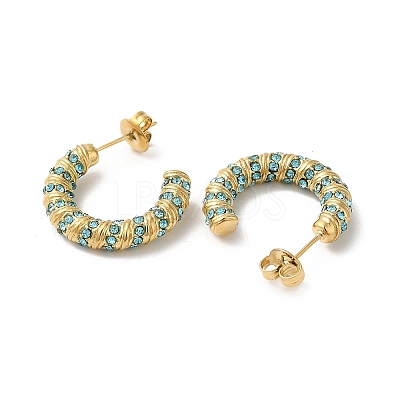 Real 18K Gold Plated 304 Stainless Steel with Glass Ring Stud Earrings EJEW-Z026-18G-03-1