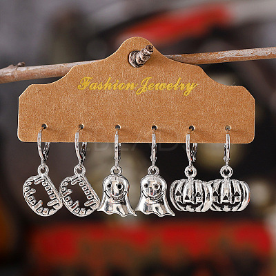 3 Pairs Halloween Zinc Alloy Dangle Earrings FS-WG1EEF9-05-1