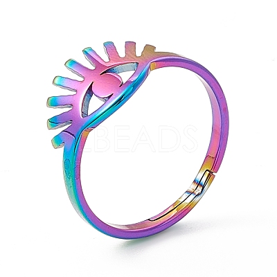 Ion Plating(IP) 201 Stainless Steel Evil Eye Adjustable Ring for Women RJEW-K238-13M-1