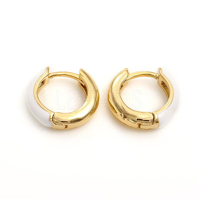 Brass Enamel Huggie Hoop Earrings EJEW-L234-81-G-1