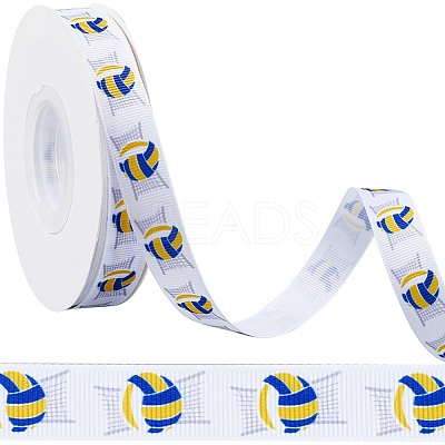25 Yards Sport Ball Theme Printed Polyester Grosgrain Ribbon OCOR-WH20002-03B-03-1