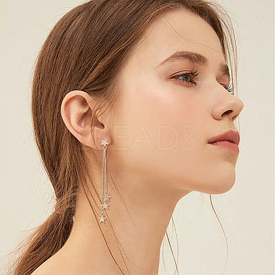 2 Pairs 2 Colors Alloy Star Tassel Dangle Stud Earrings for Women EJEW-AN0001-57-1