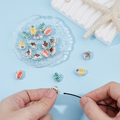 24Pcs 6 Colors Handmade Printed Porcelain Beads PORC-HS0001-01-1
