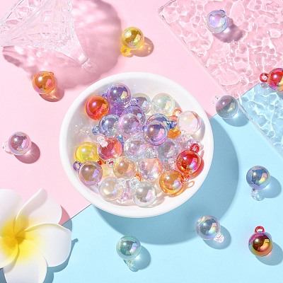 100Pcs 10 Colors UV Plating Rainbow Iridescent Transparent Acrylic Pendants PACR-CJ0001-31-1