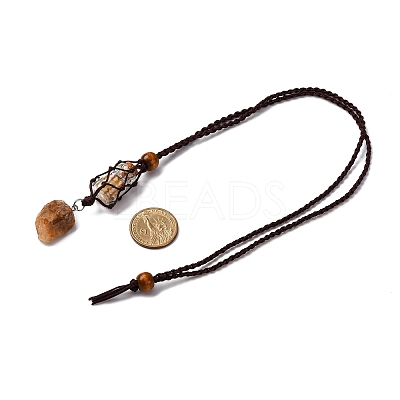 Natural Citrine Macrame Pouch Pendant Nylon Cord Adjustable Necklaces NJEW-JN05345-03-1