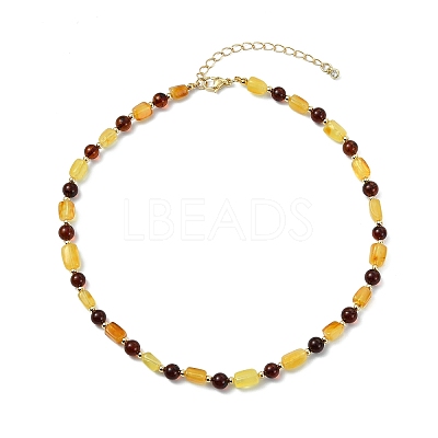 Natural Amber Rectangle & Round Beaded Necklaces for Women NJEW-JN06042-1