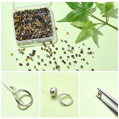 1200Pcs 15 Styles Iron and Brass Crimp Beads FIND-YW0004-74-1