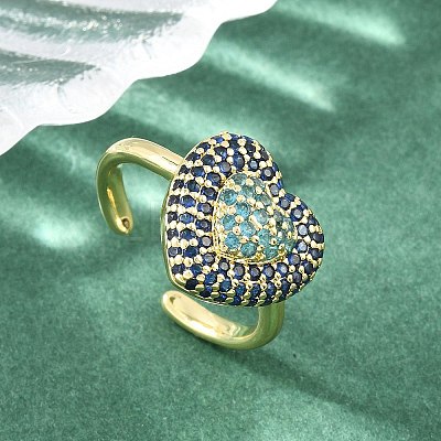 Heart Brass Micro Pave Cubic Zirconia Cuff Open Rings for Women CU-CBA0A21-01G-1