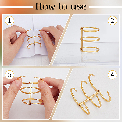 Iron 3 Ring Loose Leaf Book Binder Hinged Clamp FIND-WH0148-173-1